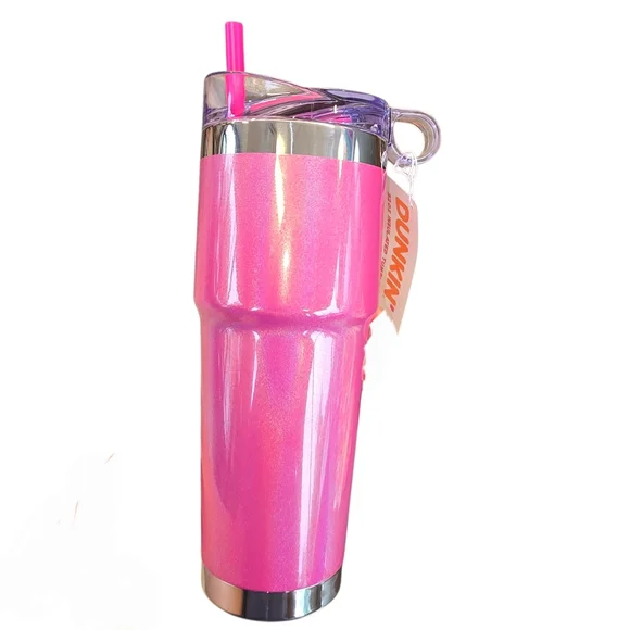 NWT Dunkin' Pink Glittered Insulated Stainless Steel Tumbler-32 ounce - Picture 2 of 4